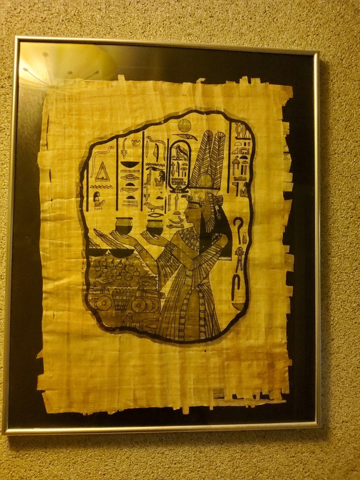 Ingelijste Egyptische papyrus met hiërogliefen, Ophalen of Verzenden