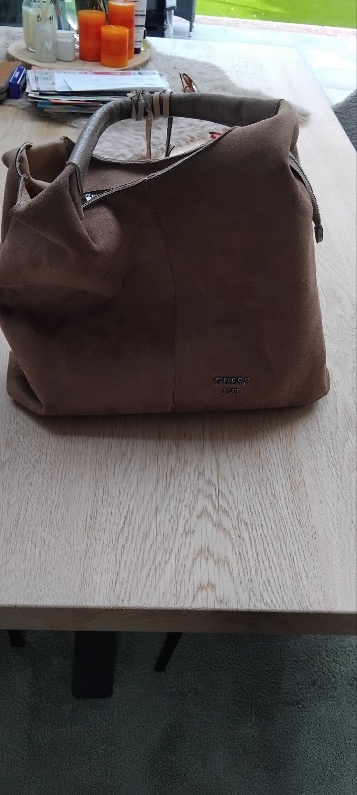 Ruime suède-achtige tas met losse binnentas, Ophalen of Verzenden, Gebruikt, Bruin, Shopper