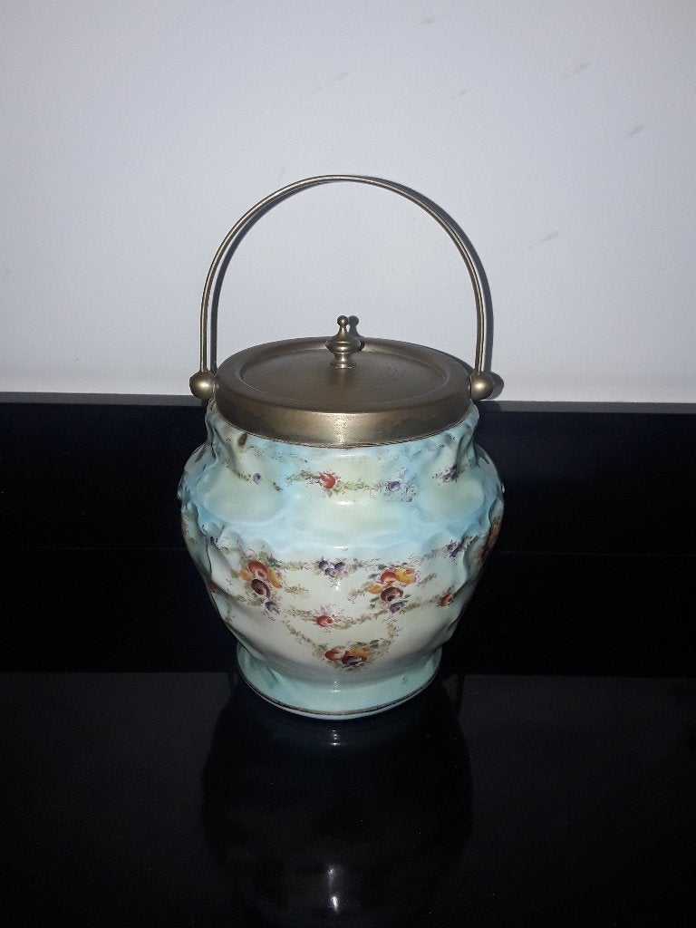 Antieke engelse blush koekjespot met gekleurde bloemetjes, Verzenden