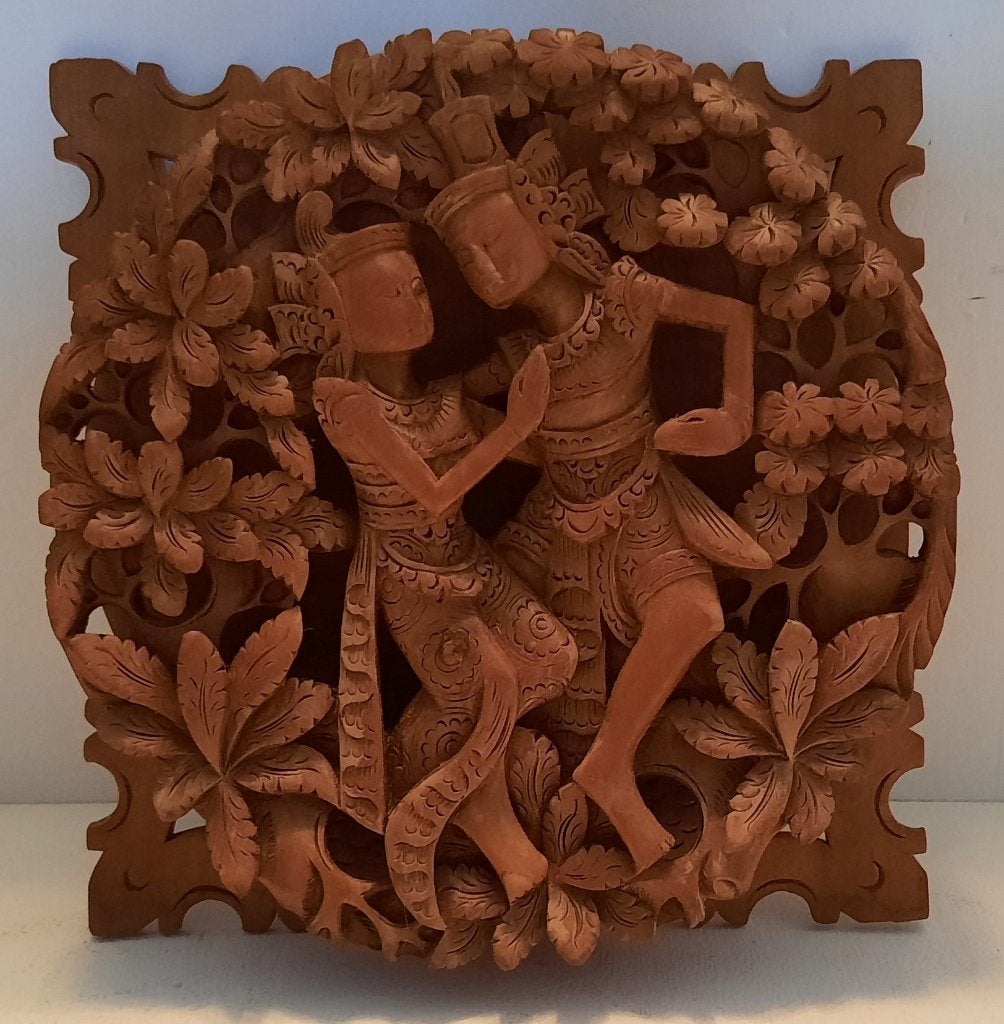 Vintage Aziatisch handgesneden verfijnd houtsnijwerk, Antiek en Kunst, Houtsnijwerk, Ophalen of Verzenden, Handgemaakt, 20 - 50 cm