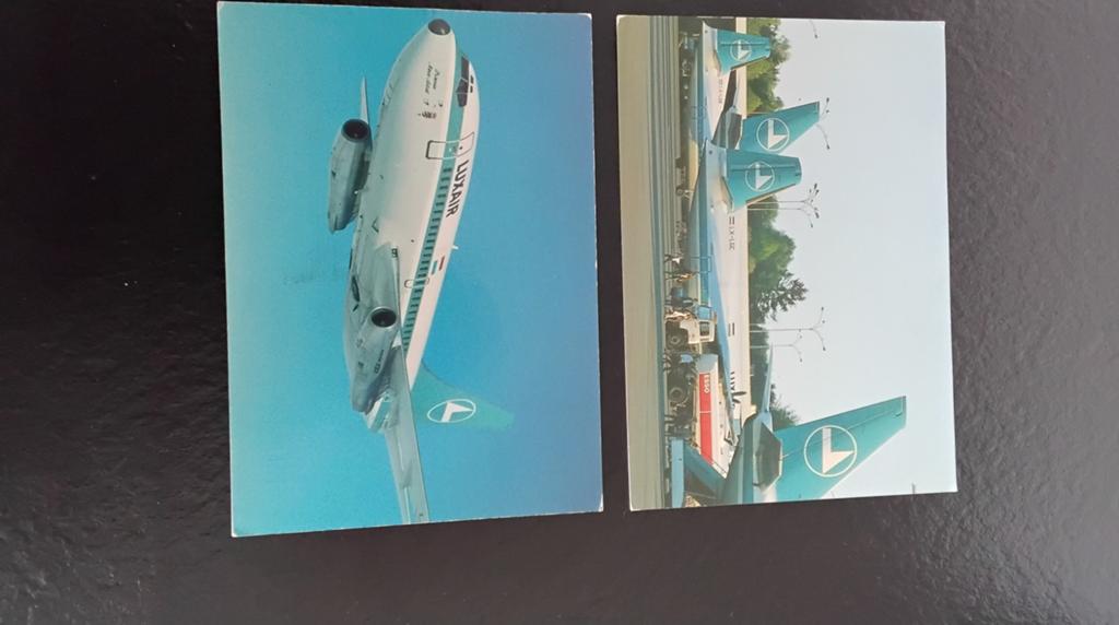 2 Luxair ansichtkaarten - Vliegtuigen, Ophalen of Verzenden, 1980 tot heden, Gelopen, Voertuig