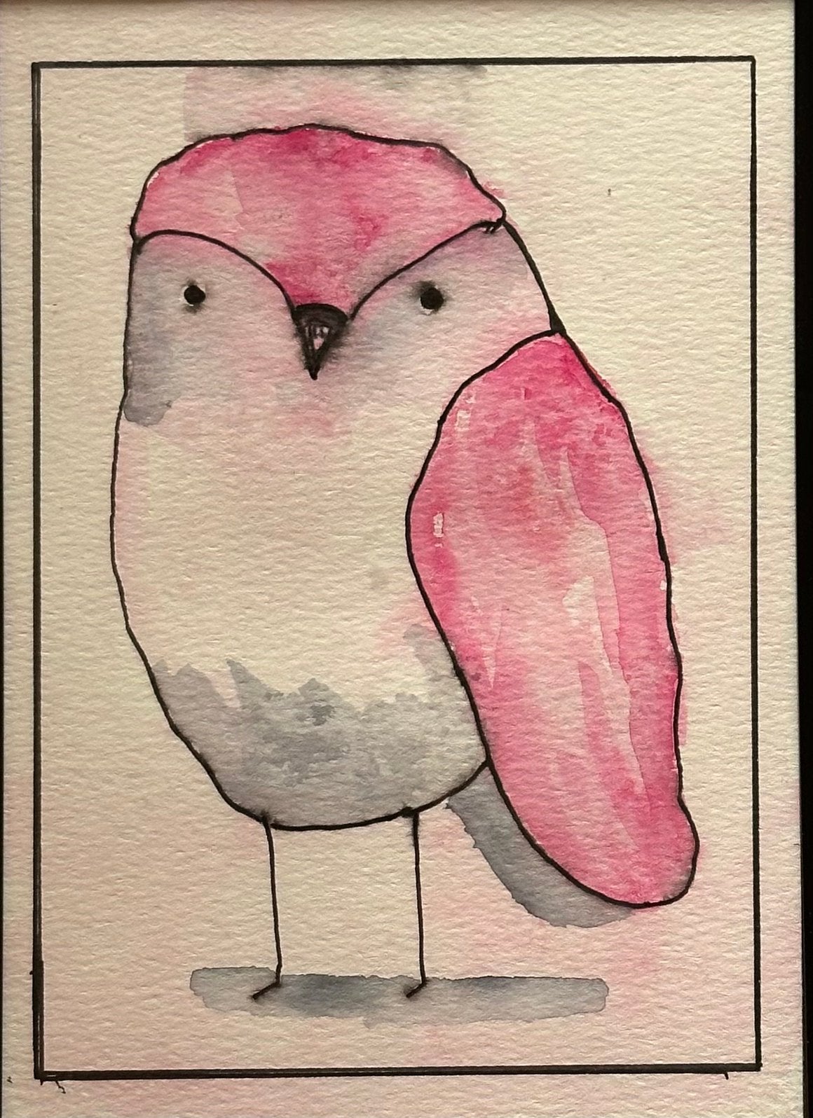 Roze uil  abstract aquarel, Antiek en Kunst, Aquarel, Ingelijst, Papier/karton, Ophalen of Verzenden