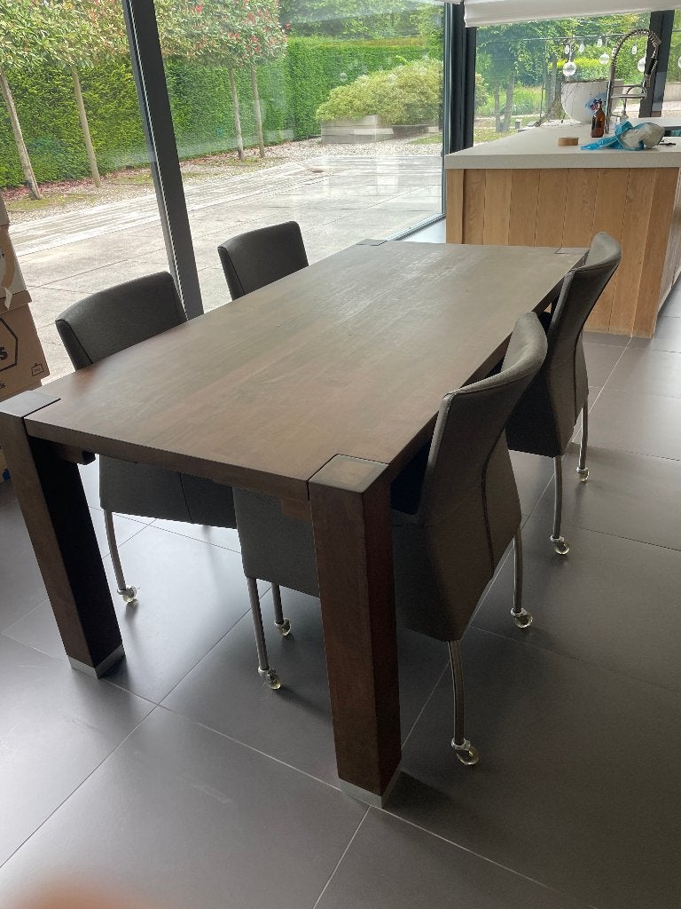 Robuuste houten eettafel met stoelen, Huis en Inrichting, Ophalen, Gebruikt, 50 tot 100 cm, Tijdloos