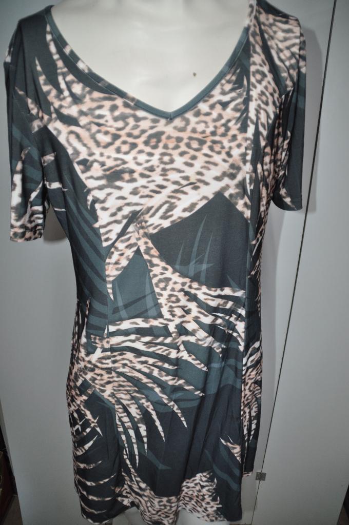 MZ65 Zomerse Jurk met Luipaard- en Bladprint XXL, Kleding | Dames, Grote Maten, Overige kleuren, Angelle Milan, Jurk, Ophalen of Verzenden