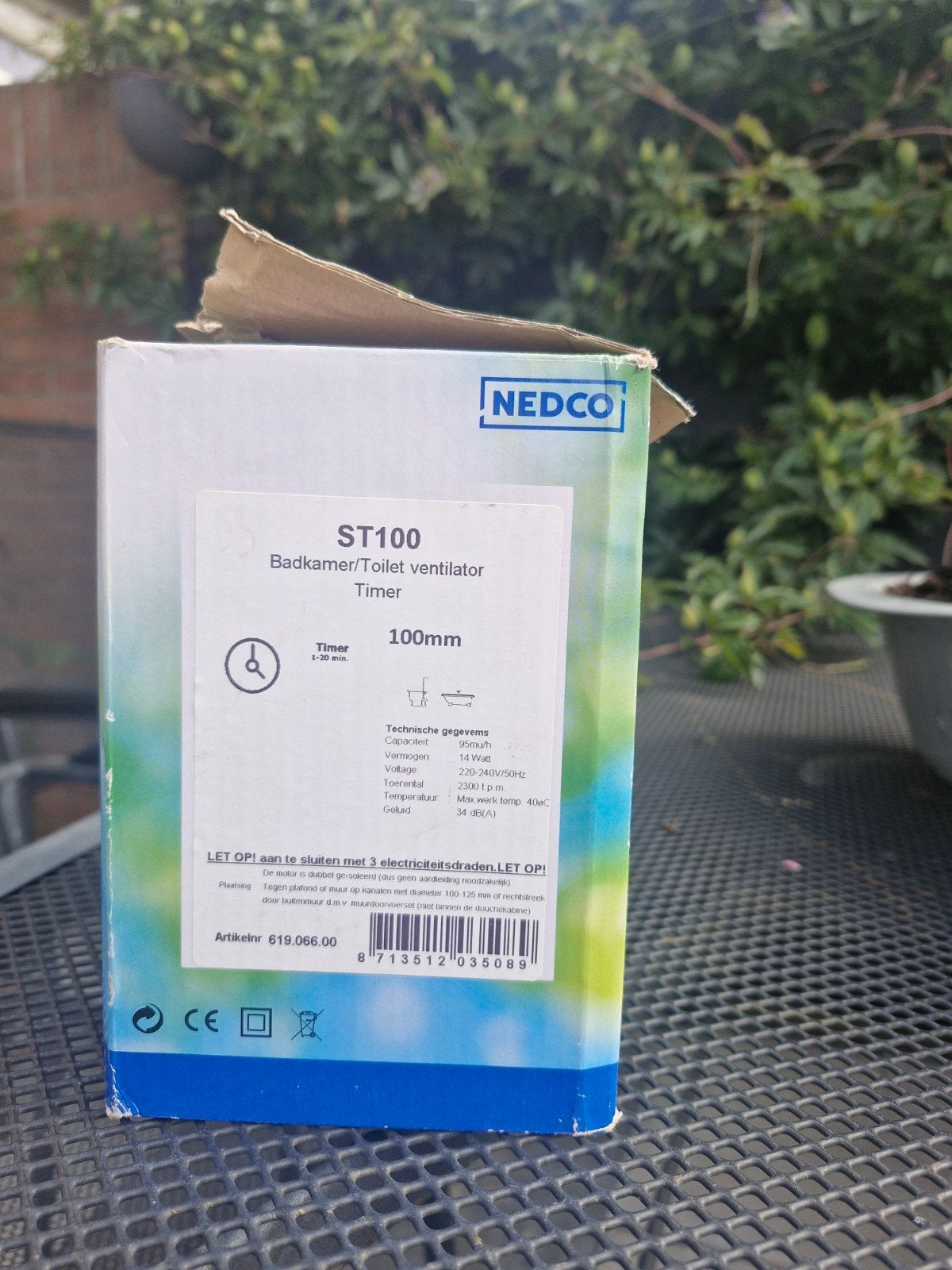 NEDCO ST100 Badkamer/Toilet Ventilator met Timer, Ophalen of Verzenden, Nieuw, Overige