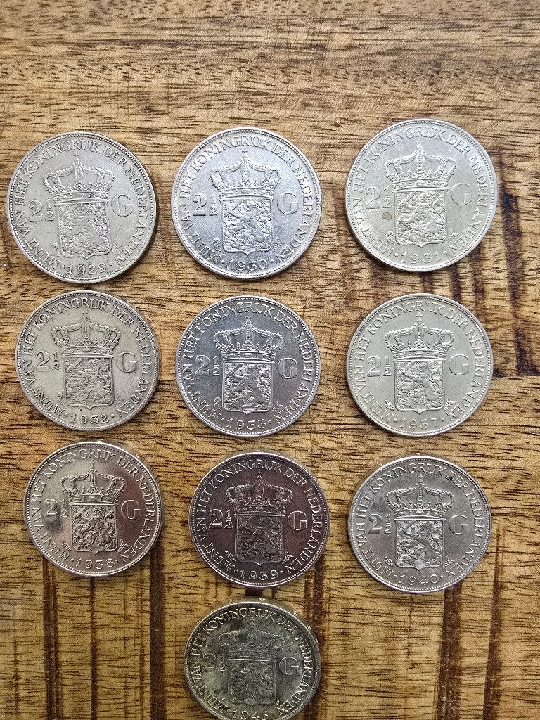 Serie zilveren Wilhelmina 2,5 gulden munten aangeboden, Postzegels en Munten, Setje, Zilver, Ophalen of Verzenden, Koningin Wilhelmina