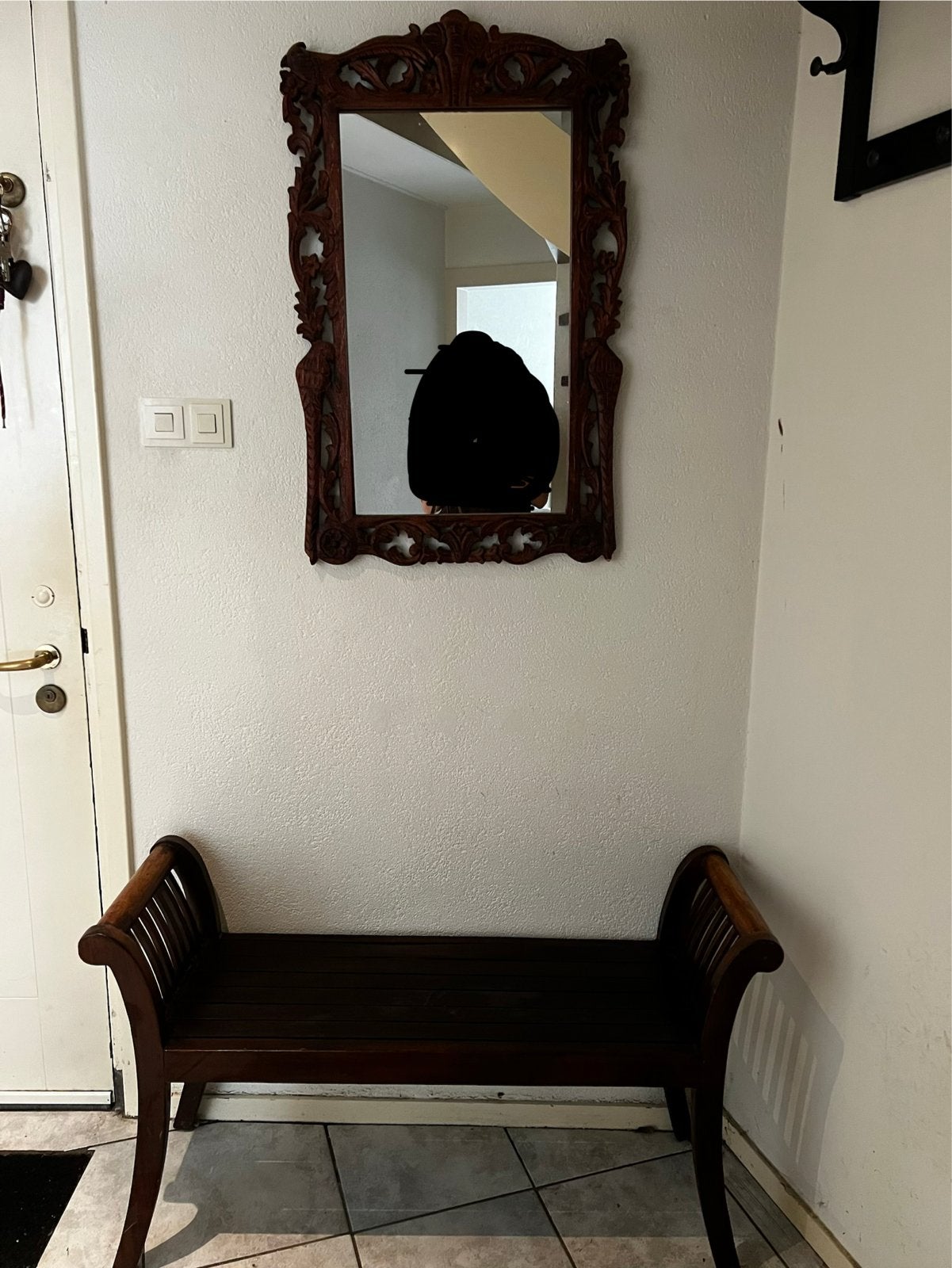 Set: Sissy-Boy spiegel en antiek houten bankje, Antiek en Kunst, Antiek | Meubels | Stoelen en Banken, Ophalen
