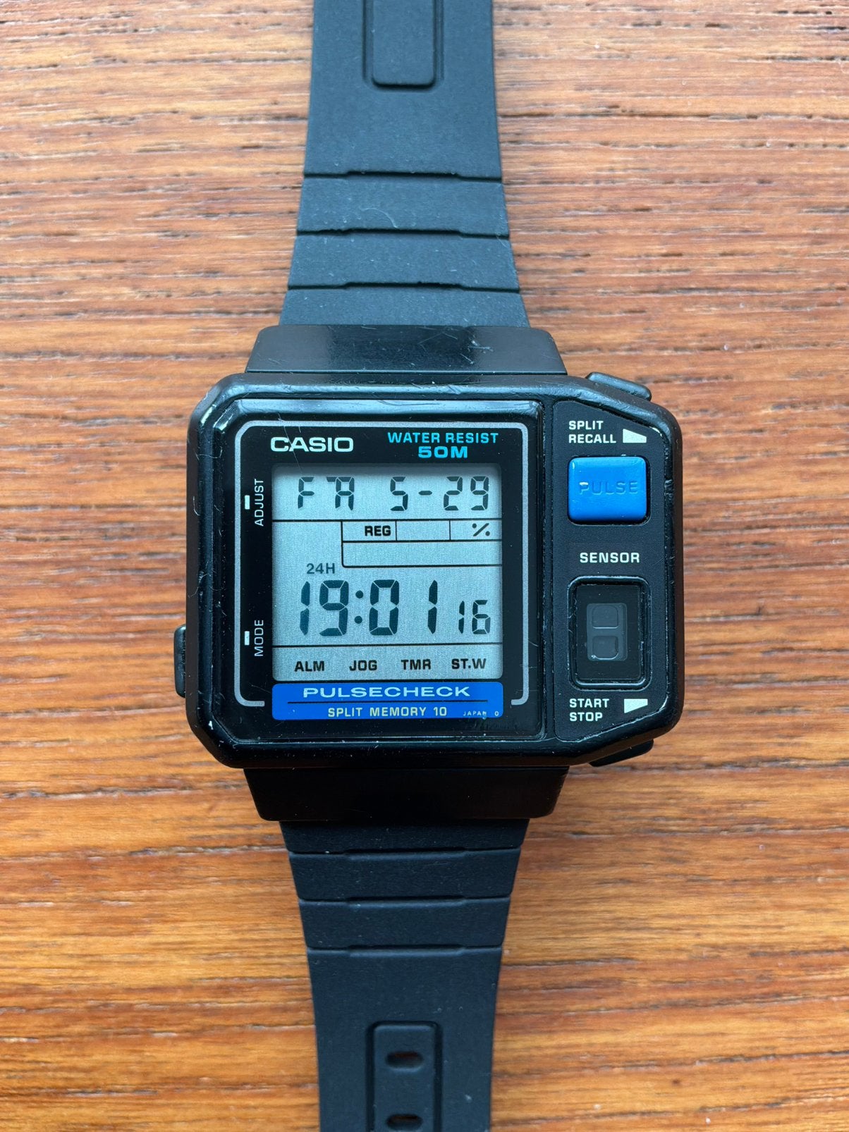 casio JP-100W pulsecheck digitaal vintage horloge 1987 lcd, Ophalen, Gebruikt, Kunststof, Casio