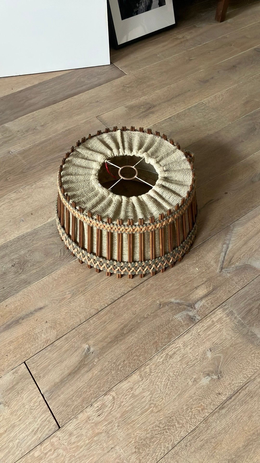 Lampenkap retro, Huis en Inrichting, Hanglamp, Gebruikt, Bruin, Natuurlijk materiaal