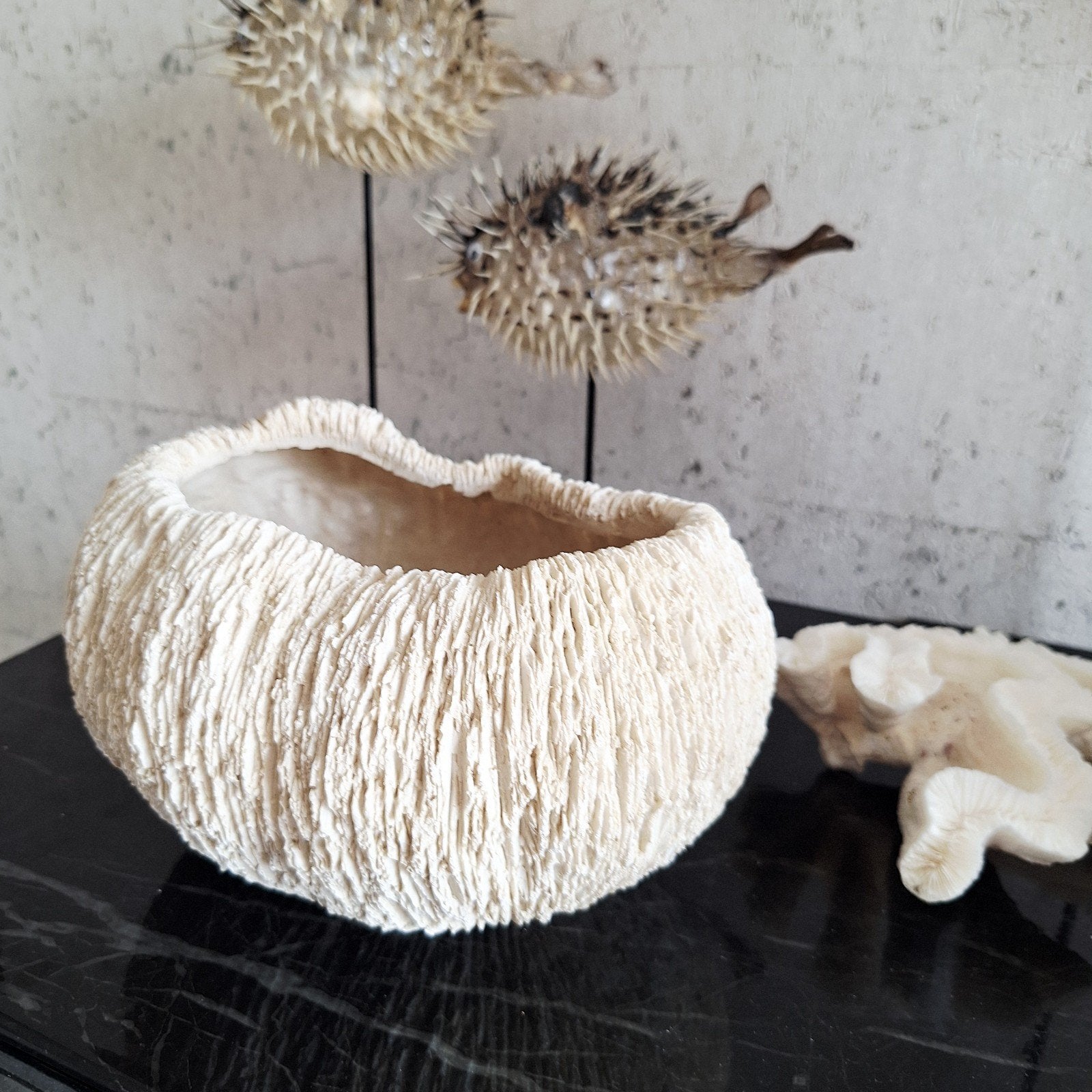 Prachtige koraal look beige schaal pot kom japandi stijl, Rond, Nieuw, Ophalen of Verzenden, X