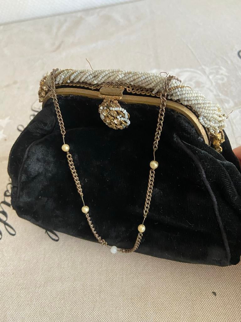 Vintage jaren 30 Zwart Fluweel Avondtasje, Antiek en Kunst, Antiek | Kleding en Accessoires, Ophalen of Verzenden, Dames