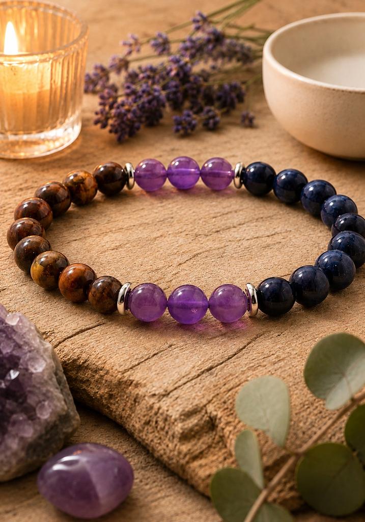 Unieke Edelsteen Armband: Tijgeroog, Amethist, Sodaliet, Ophalen, Overige materialen, Overige kleuren, Nieuw