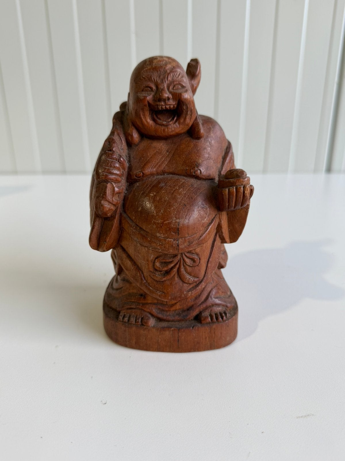 Happy Boeddha van suarhout (Bali), 15 cm, Ophalen of Verzenden, Zo goed als nieuw, Hout