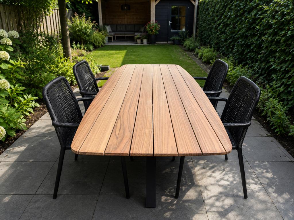 Deens ovale teak tuintafel in/outdoor + matrixpoot teak hout, 100 tot 150 cm, Verzenden, Rechthoekig, Nieuw