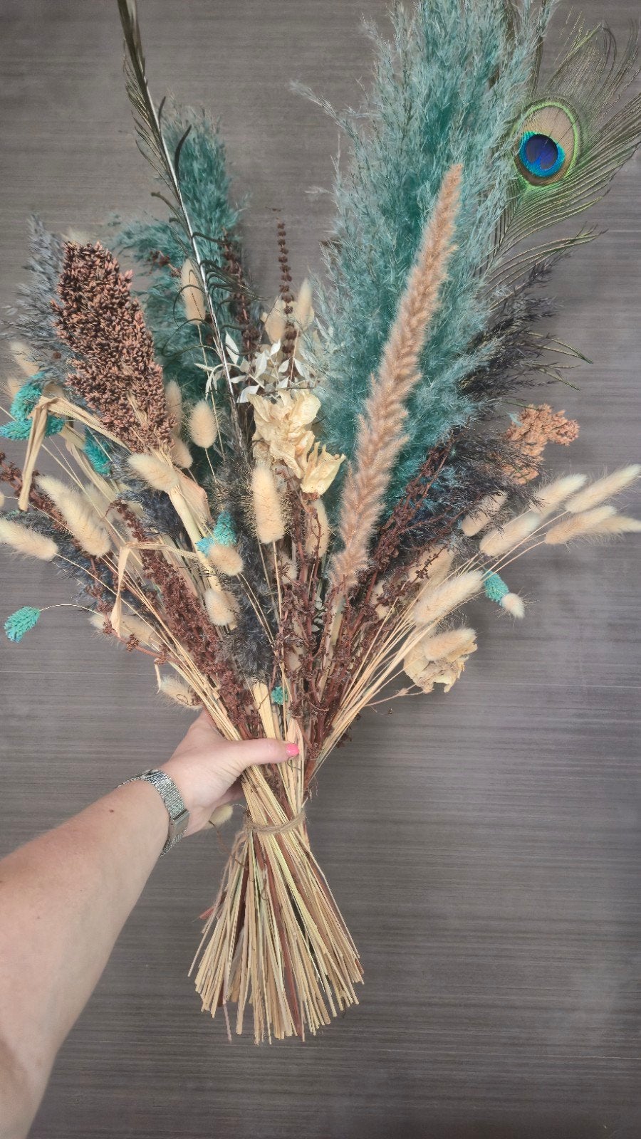 Droogbloemen boeket donkergroen / beige, Ophalen