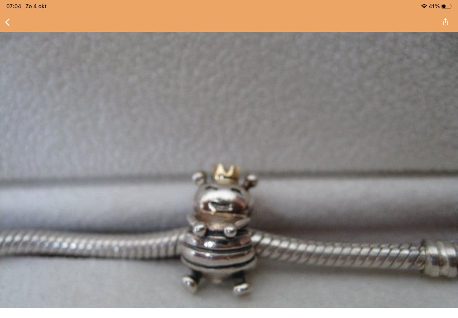 Pandora Bedek Bijtje met gouden Kroon, Ophalen of Verzenden, Zo goed als nieuw, Zilver, Pandora
