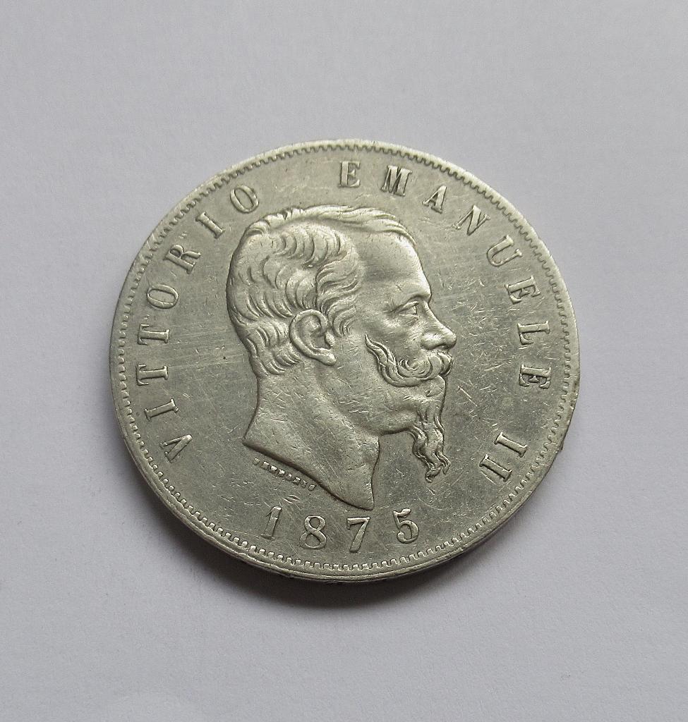 italia 5 lire 1875, Verzenden, Italië, Zilver