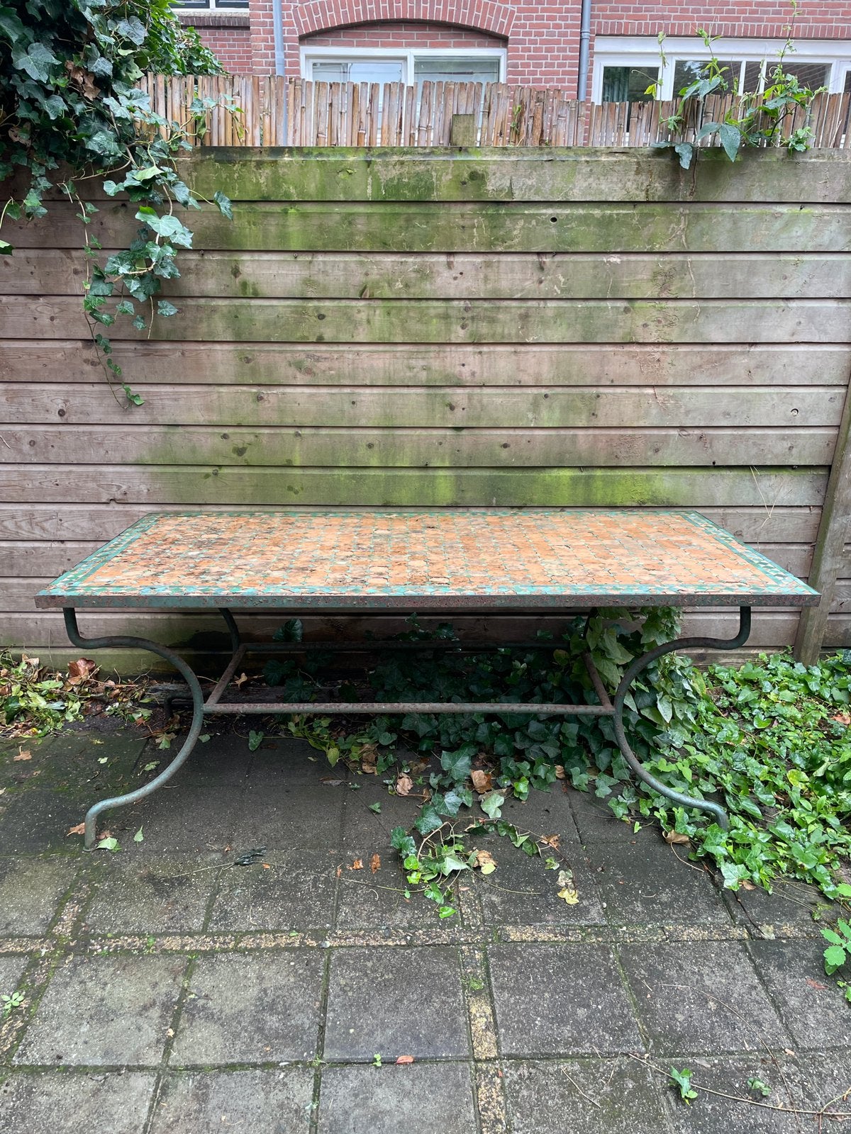Tuintafel mozaïek brocante terracotta mediterraans, Ophalen, Gebruikt, Rechthoekig, Overige materialen