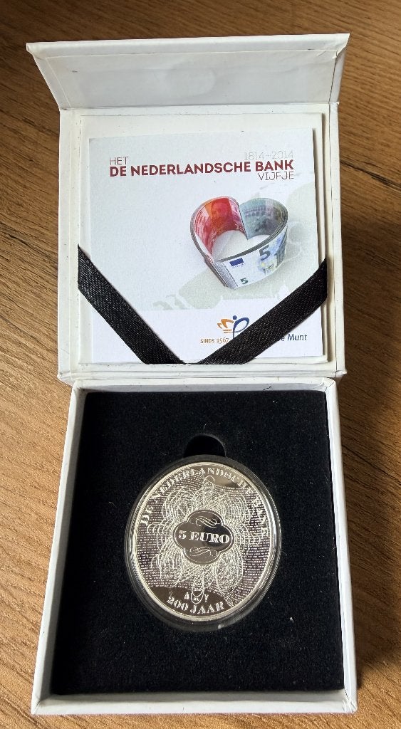 5 euromunt zilver proof, ter gelegenheid van 200 jaar DNB, Zilver, Overige landen, Ophalen of Verzenden, 5 euro