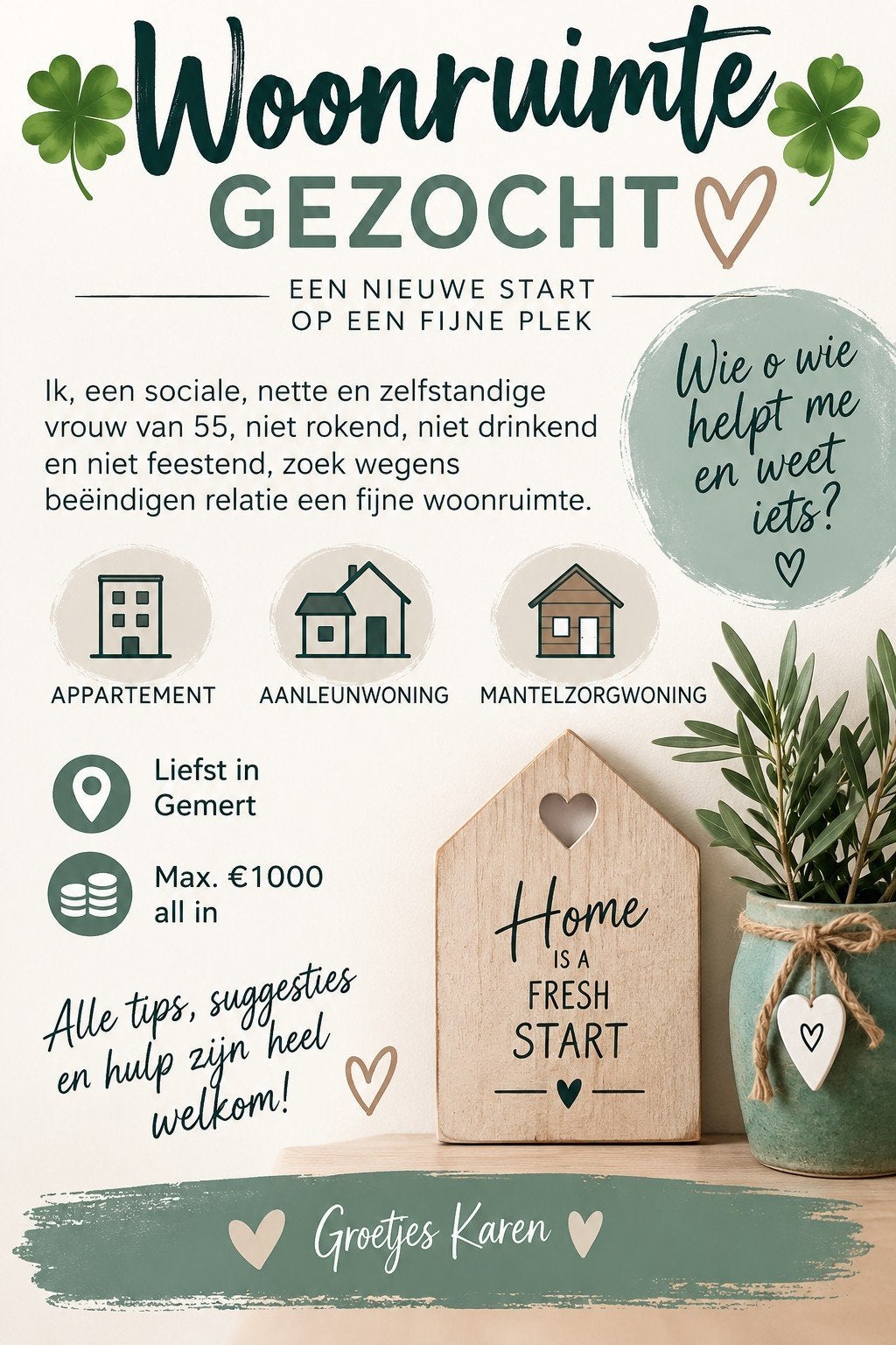 appartement gezocht