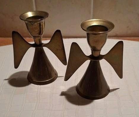 Twee messing kandelaars engeltjes, Ophalen of Verzenden, Koper of Brons