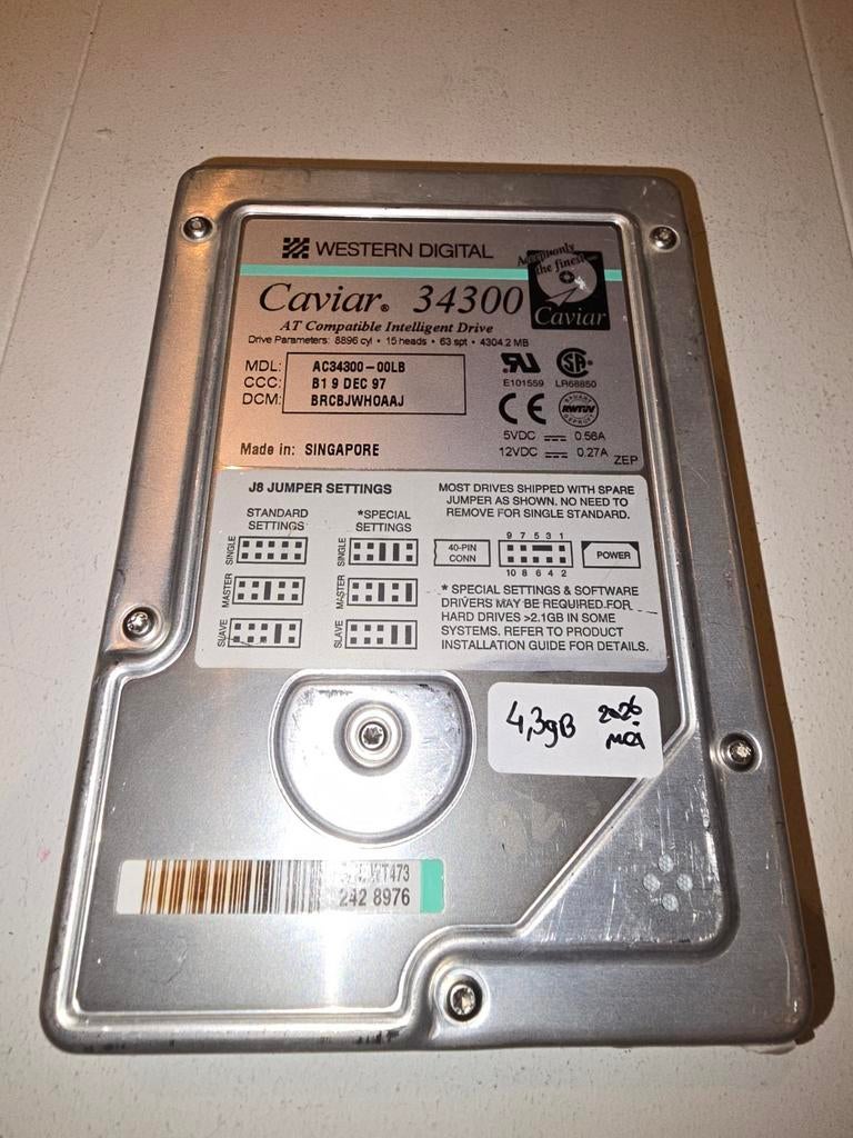 Western Digital Caviar 34300 HDD - 4.3GB IDE Harde Schijf, Computers en Software, Vintage Computers, Ophalen of Verzenden, Western Digital