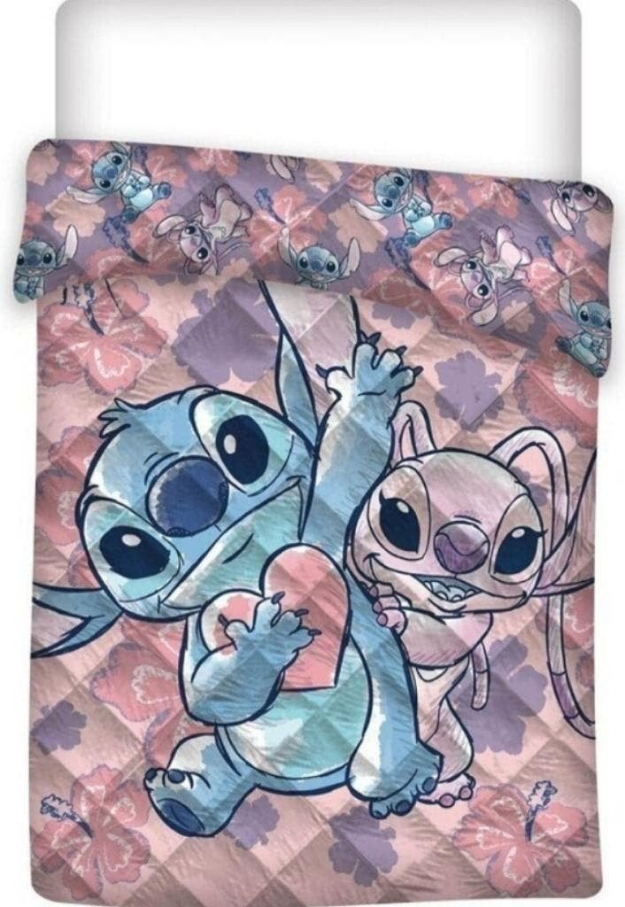 Stitch en Angel Bedsprei Gewatteerd - 140x200 - Roze, Wasbaar, Meisje, Eenpersoonsbed, Overige typen