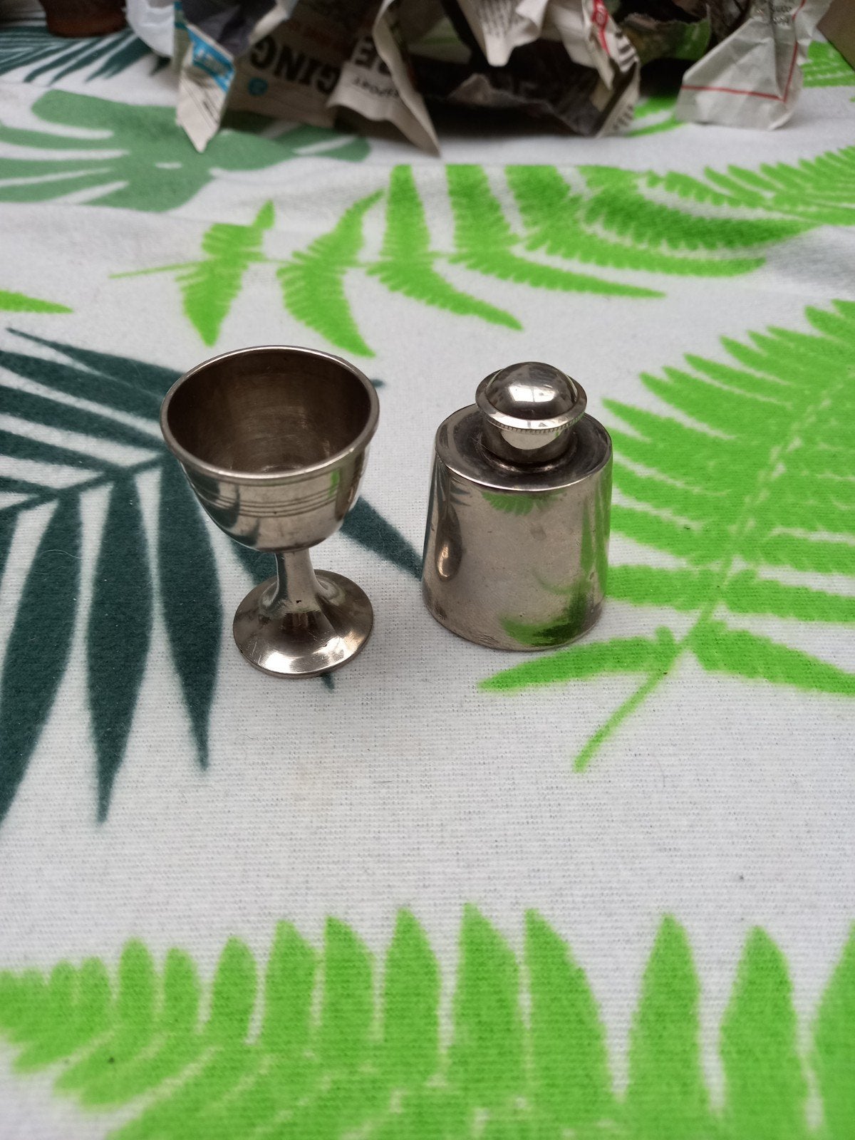 Vintage RVS borrelglaasje met flacon, uniek., Ophalen of Verzenden