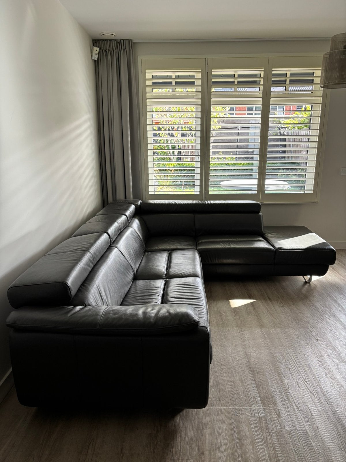 Hoekbank leder antraciet, Huis en Inrichting, Ophalen, Zo goed als nieuw, Leer