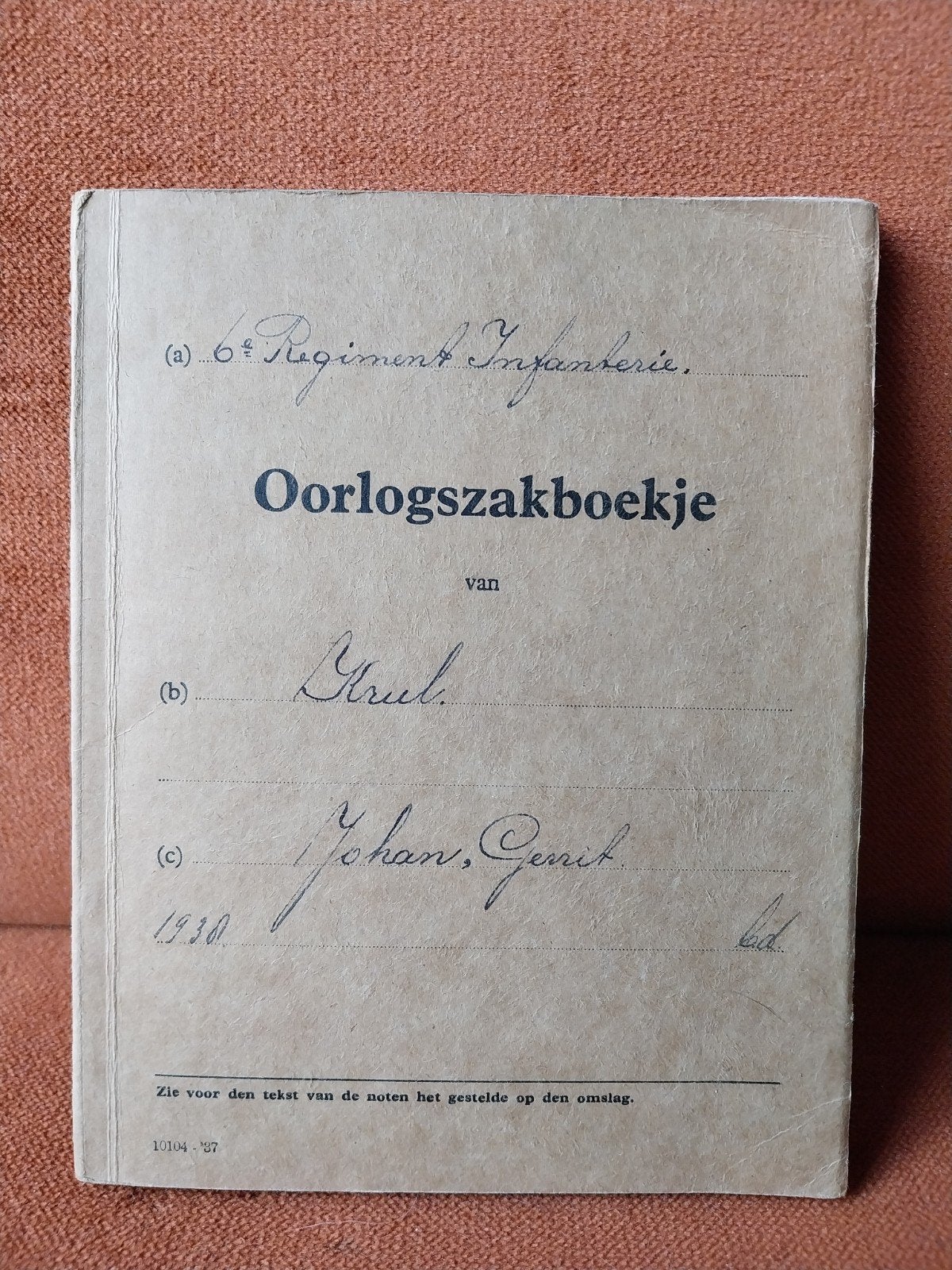Oorlogszakboekje Johan Gerrit Krul - 6e Regiment Infanterie, Verzamelen, Ophalen of Verzenden, Landmacht, Nederland, Overige typen