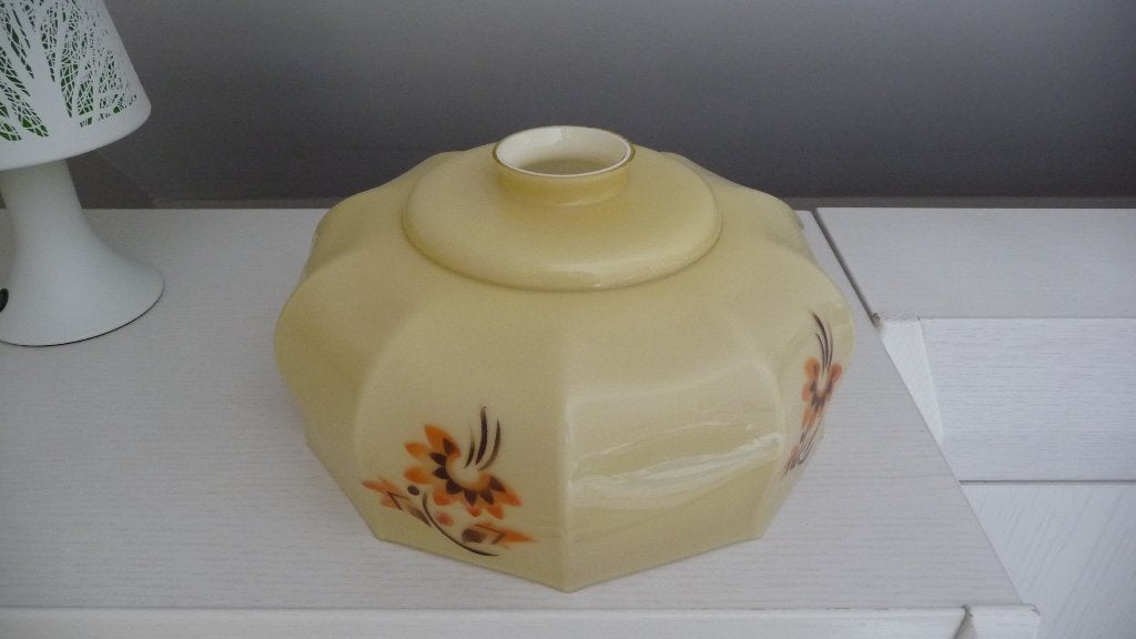 Vintage glazen lampenkap met bloemmotief, Ophalen of Verzenden