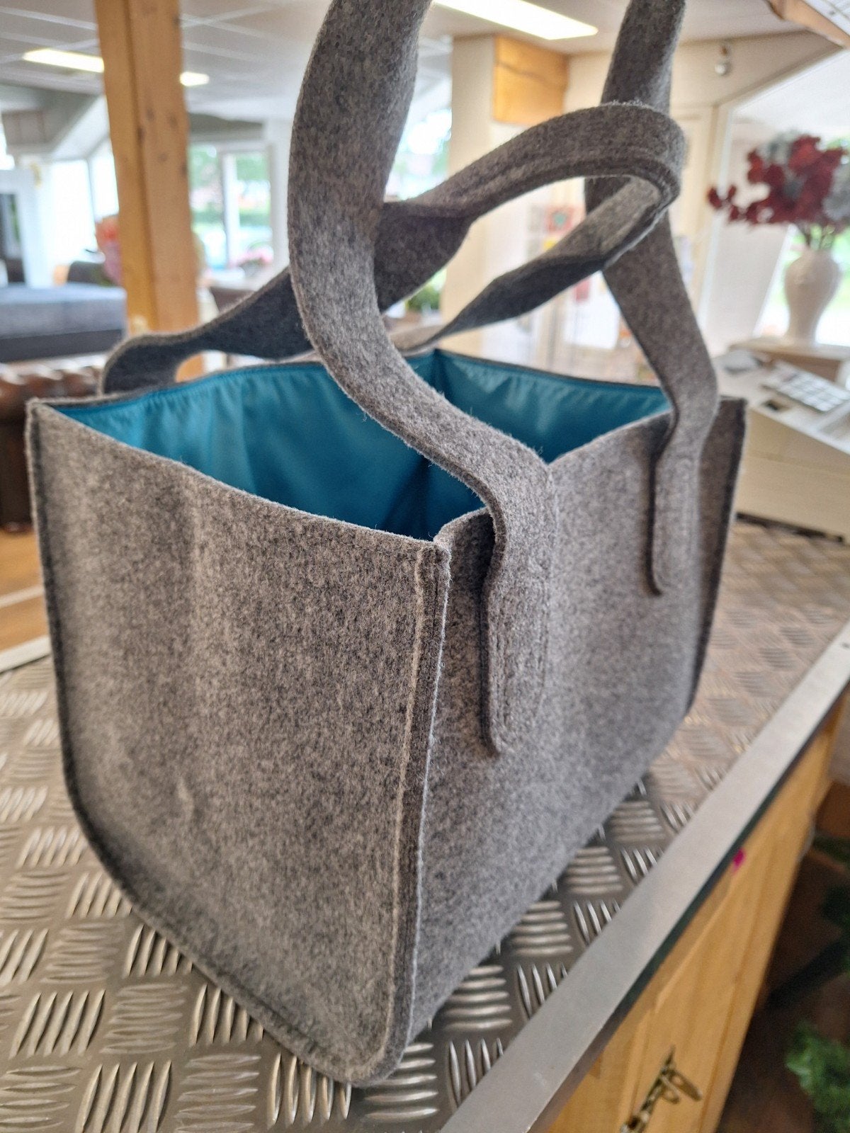 Jemako vilten tas met turquoise inzet, Ophalen of Verzenden, Zo goed als nieuw, Shopper