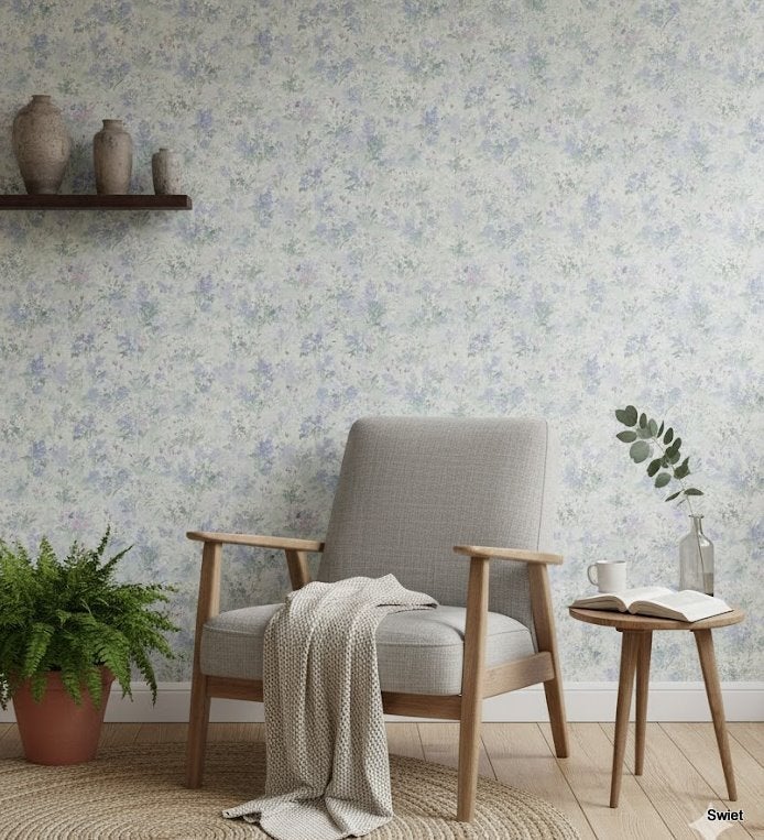 5544 Vinyl bloemenbehang mintgroen roze oker wit retro swiet, Ophalen of Verzenden, Roze
