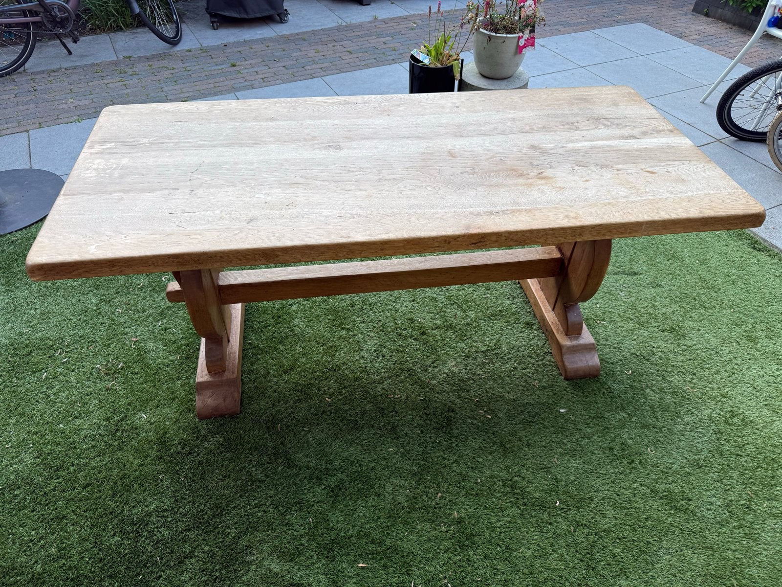 GRATIS Robuuste eikenhouten eettafel - Landelijke stijl, Ophalen, Gebruikt, Eikenhout, 50 tot 100 cm