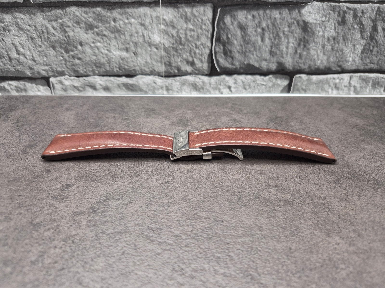 Breitling horlogeband leder + vouwsluiting, 24mm aanzet, Overige materialen, Leer, Zwitserland, Breitling