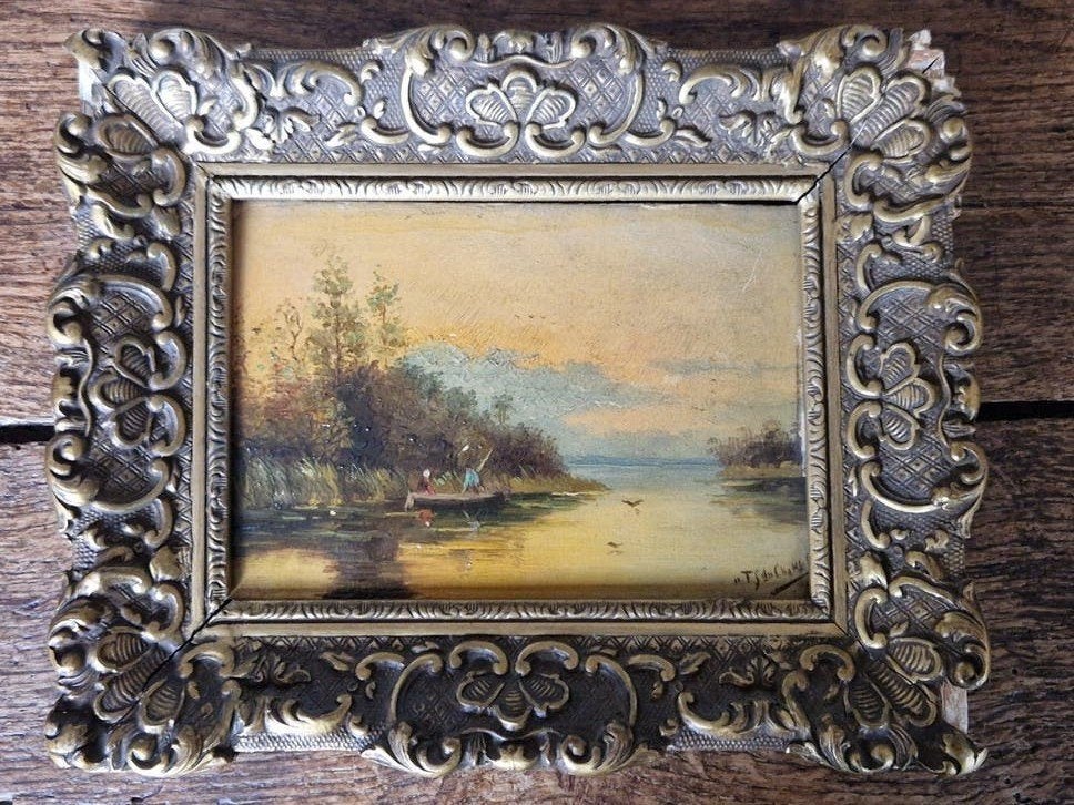 Klein paneeltje met landschap, gesigneerd, Paneel, Realistisch, Ophalen of Verzenden, Landschap