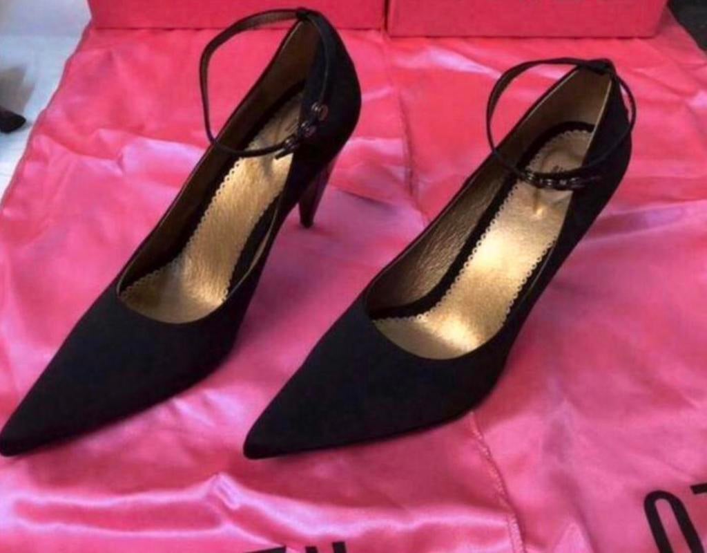 Otazu zwarte suede pumps enkelbandje maat 38 slanke hak 7cm, Pumps, Verzenden, Zwart, Nieuw