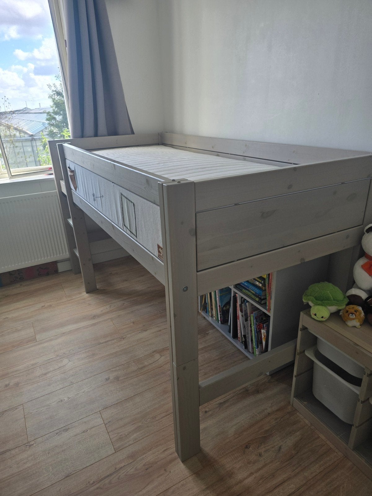 Lifetime halfhoogslaper gray wash - zo goed als nieuw, Ophalen, 85 tot 100 cm, Hoogslaper of Stapelbed, Zo goed als nieuw