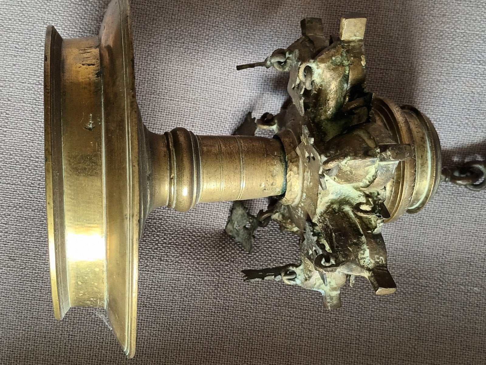 Antieke Koperen Hanglamp met 8 Oliehouders, Ophalen