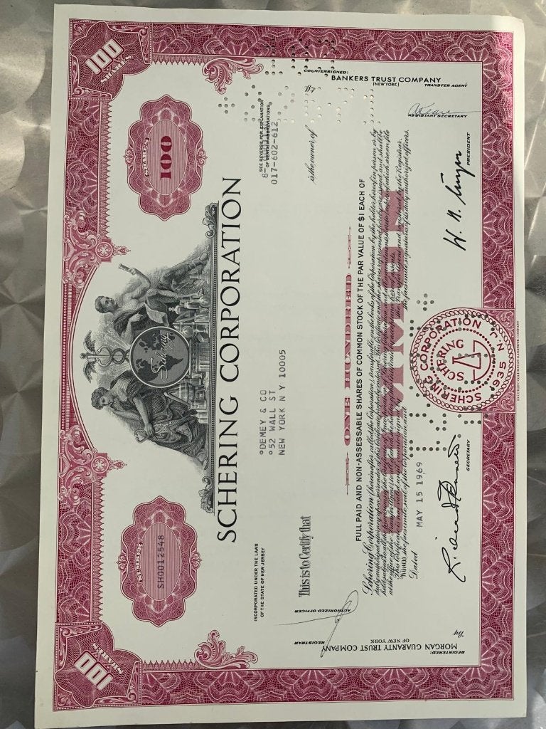Oud aandeel Schering Corporation, Ophalen of Verzenden
