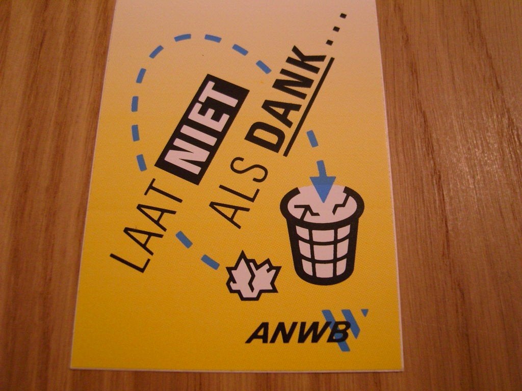 sticker ANWB afval - laat NIET als dank ..., Ophalen, Zo goed als nieuw