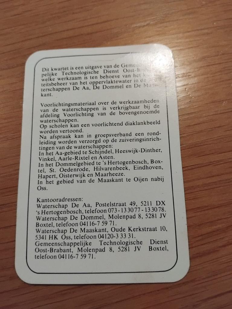 Kwartetspel - Waterkwaliteit en Afvalwaterzuivering, Verzamelen, Speelkaarten, Jokers en Kwartetten, Ophalen of Verzenden, Zo goed als nieuw