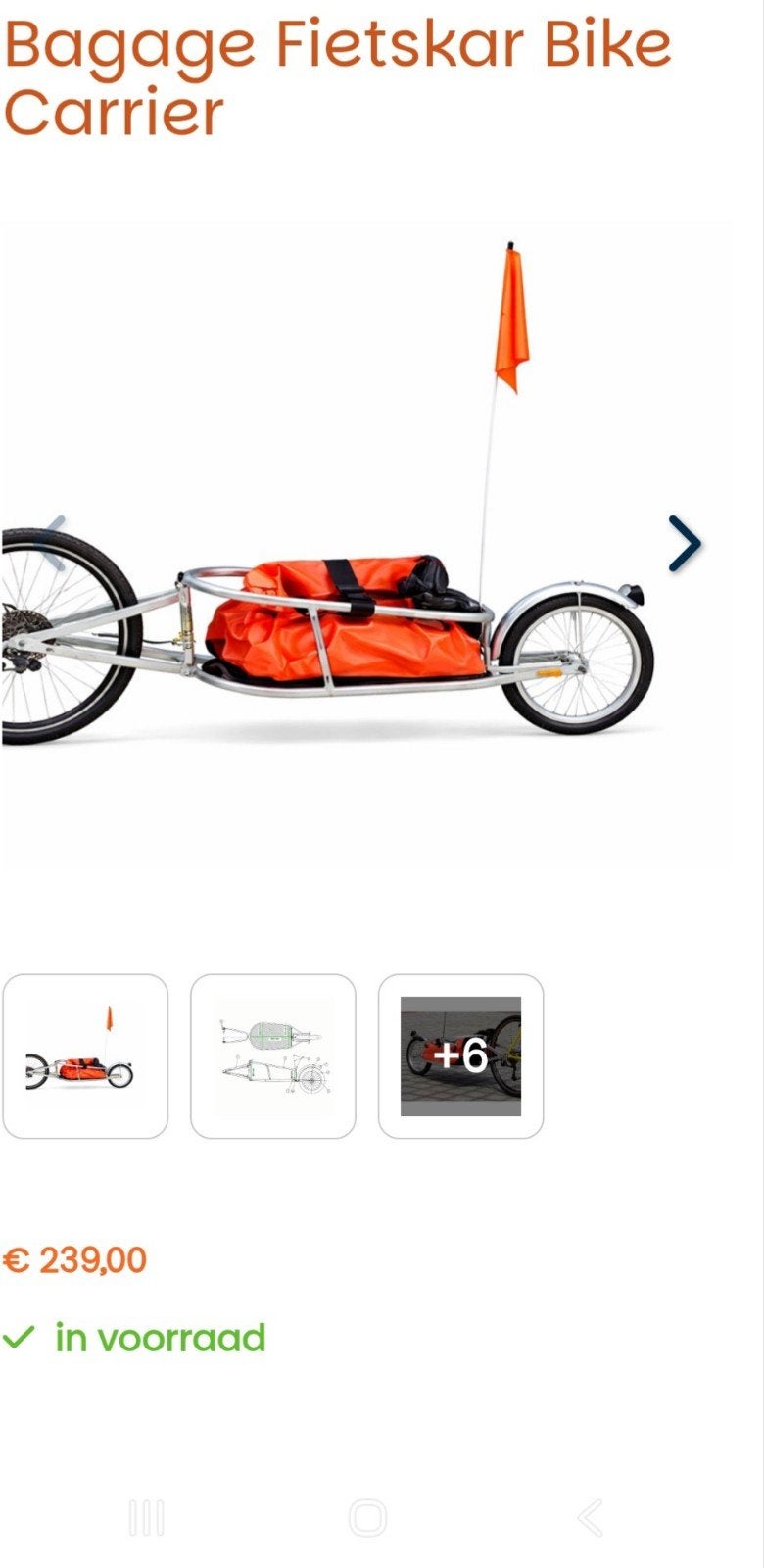 Fiets eenwiel bagagekar met waterdichte tas - Oranje, Ophalen of Verzenden, Gebruikt, Bagagekar, 80 kg of meer