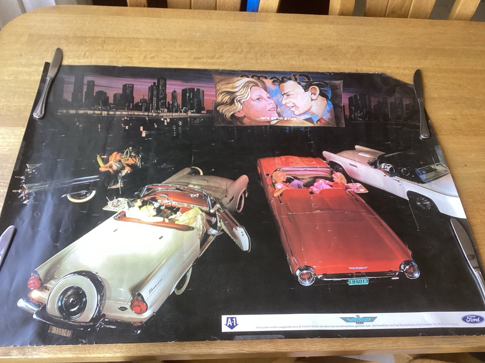Ford Thunderbird A1 Poster - Jaren '50 Auto's 85x61 cm, Ophalen of Verzenden