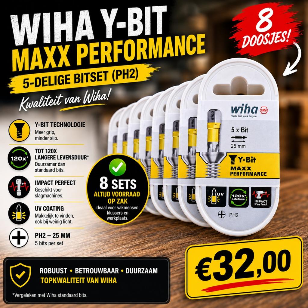 Wiha Y-Bit normaal 8 stuks van 59.95 nu 32.00, Doe-het-zelf en Verbouw, Gereedschap | Handgereedschap, Ophalen of Verzenden, Nieuw