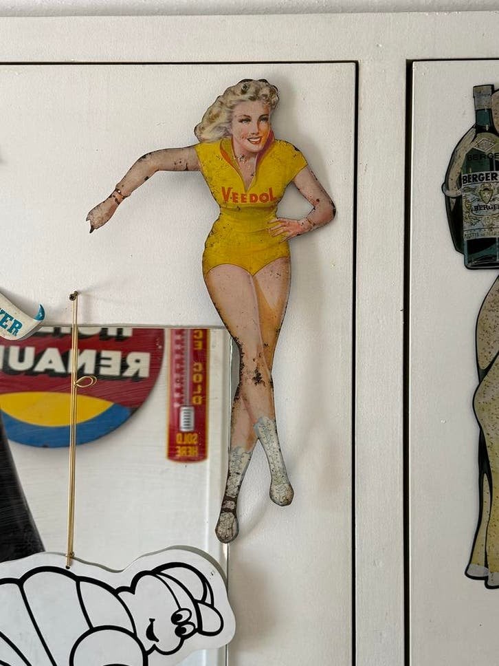 Vintage Veedol Pin-up Reclamebord, Antiek en Kunst, Ophalen of Verzenden