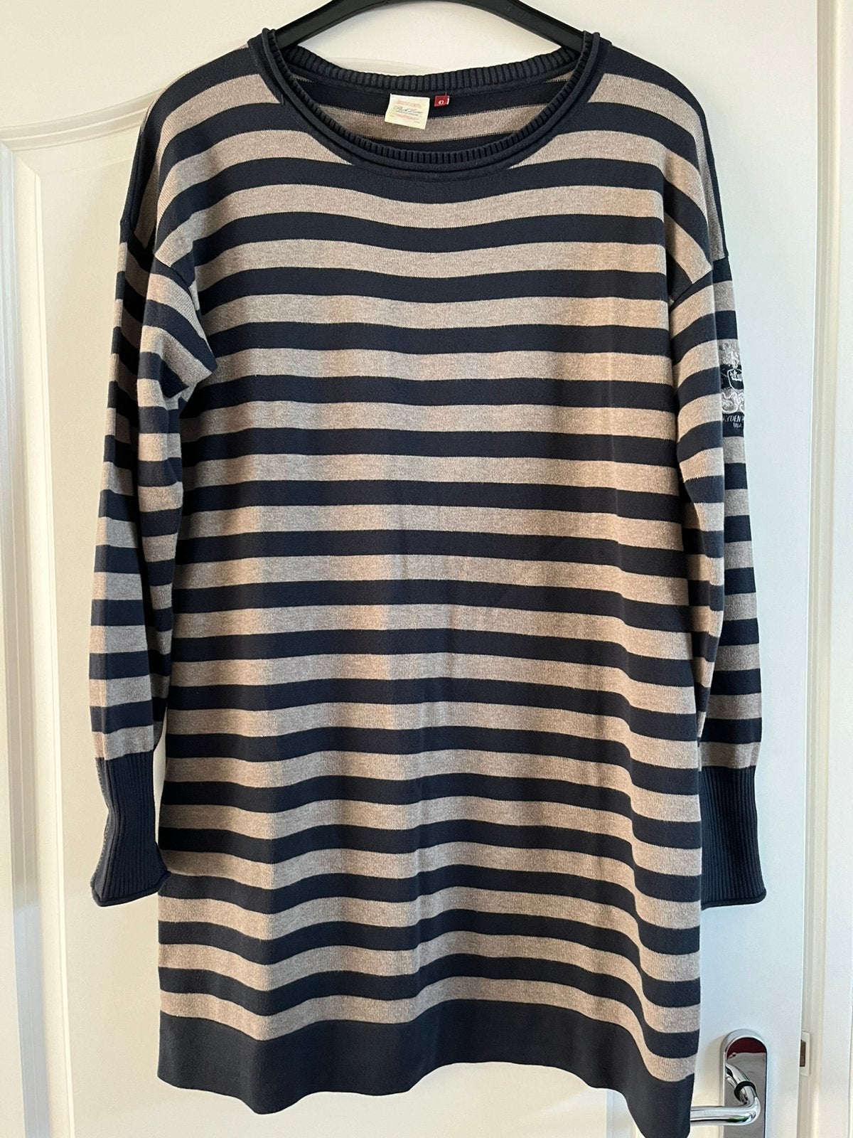 Blauw / bruin gestreepte jurk maat 42, Kleding | Dames, Ophalen of Verzenden, Zo goed als nieuw, Blauw