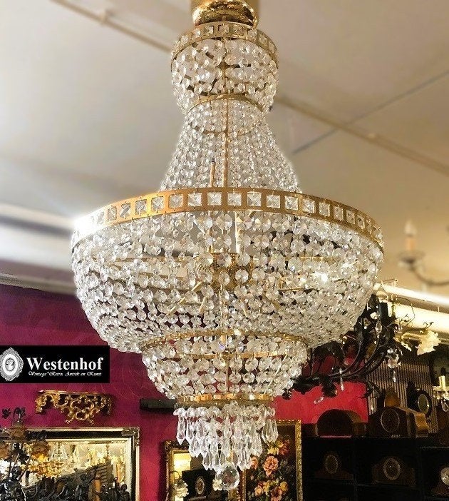 Kristallen kroonluchter swarovski zakkroonluchter goud, Ophalen of Verzenden, Gebruikt