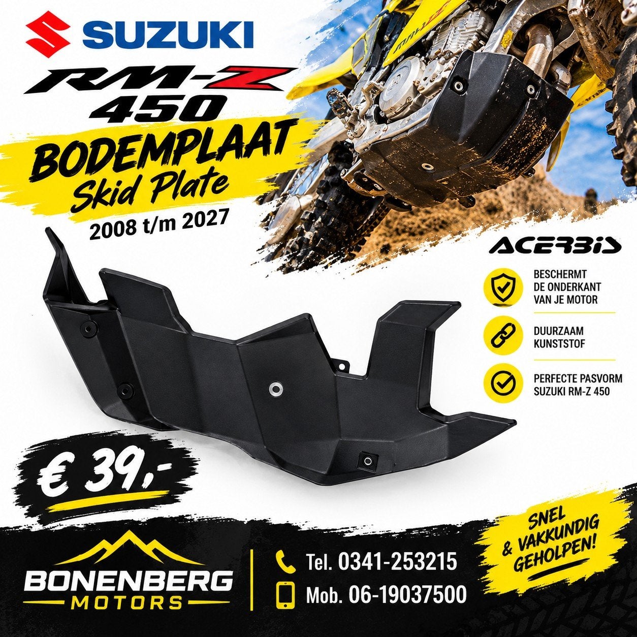 Suzuki RMZ450 Bodemplaat Skid plates 2008 t/m 2027., Ophalen of Verzenden