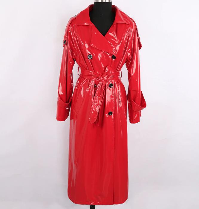 Rode lak leren dames jas vrouwen wetlook trenchcoat sexy, Maat 38/40 (M), Verzenden, Nieuw, Overige thema's